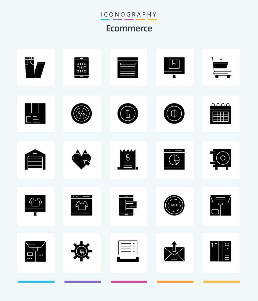 kreativ e-handel 25 glyf fast svart ikon packa sådan som uppkopplad. leverans. Lägg till. handel. hemsida vektor