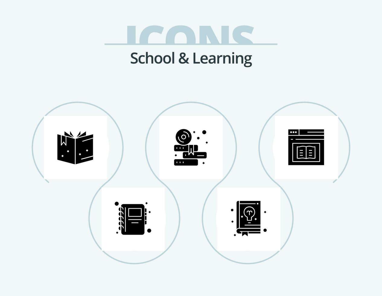 skola och inlärning glyf ikon packa 5 ikon design. utbildning. diplom. utbildning. bok. studie vektor