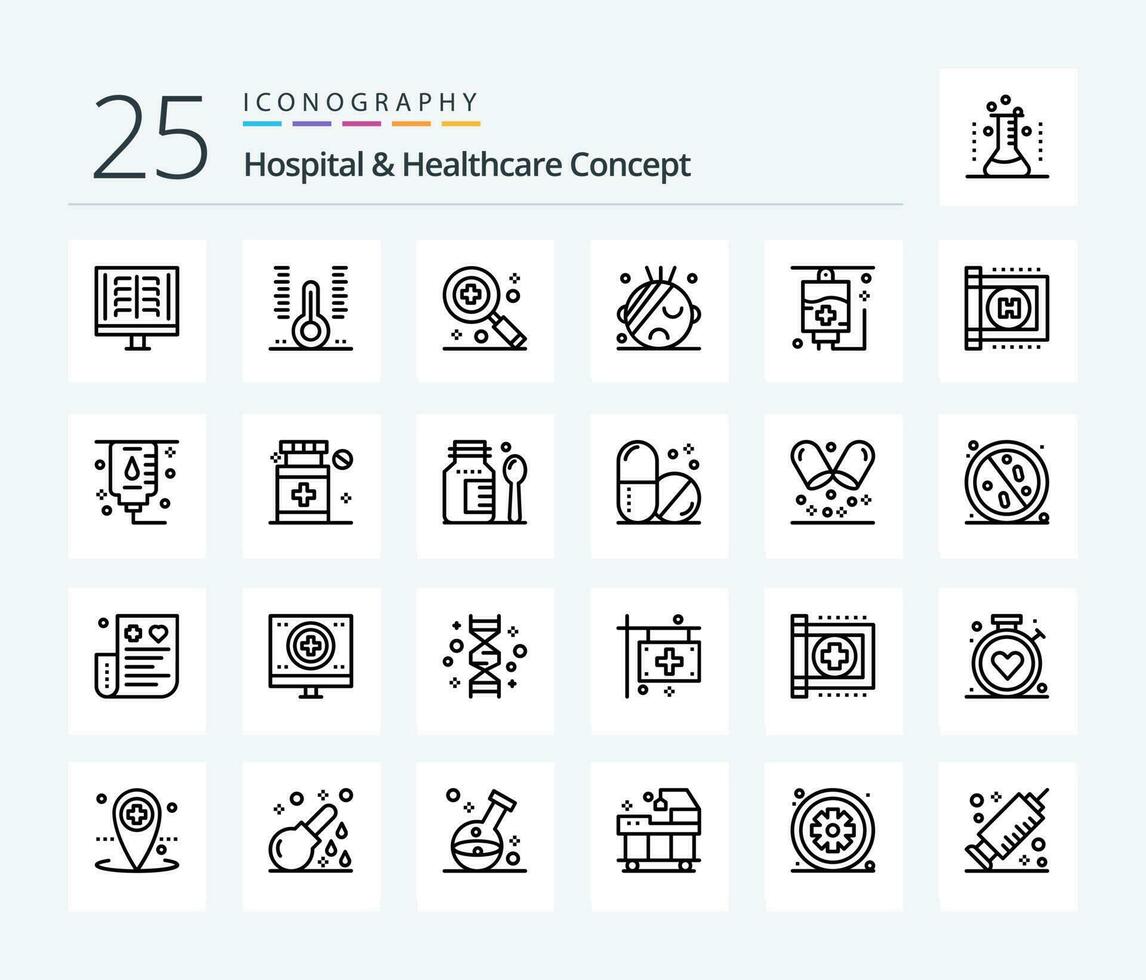 sjukhus sjukvård begrepp 25 linje ikon packa Inklusive sjukhus. sjukvård. medicinsk. antibakteriell. medicinsk vektor
