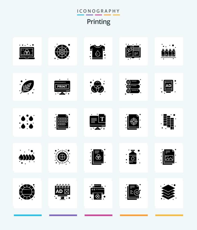 kreativ utskrift 25 glyf fast svart ikon packa sådan som målning bok. design. prov. konst. skriva ut vektor