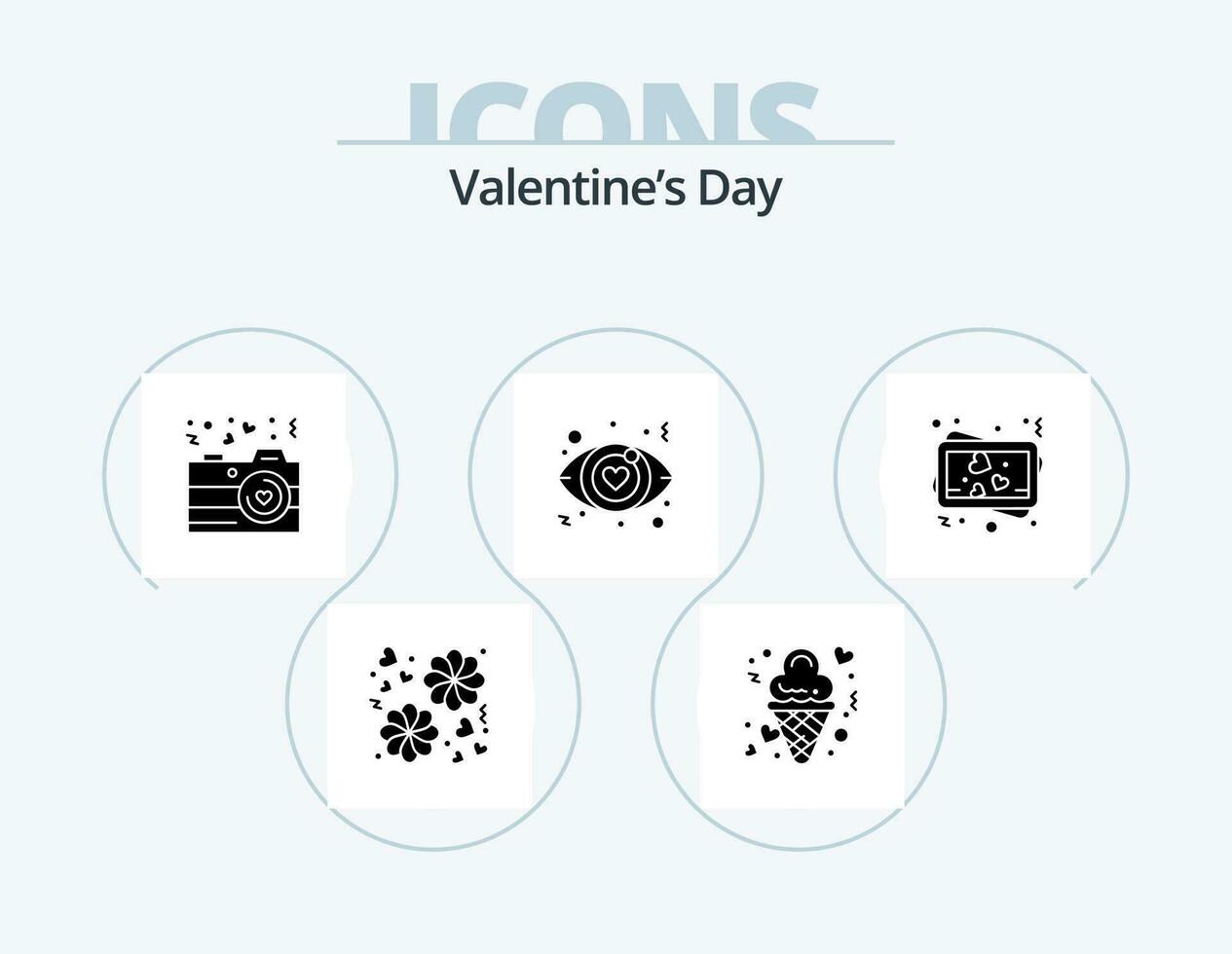 valentines dag glyf ikon packa 5 ikon design. Foto. kärlek. kamera. kärlek tecken. dejting vektor