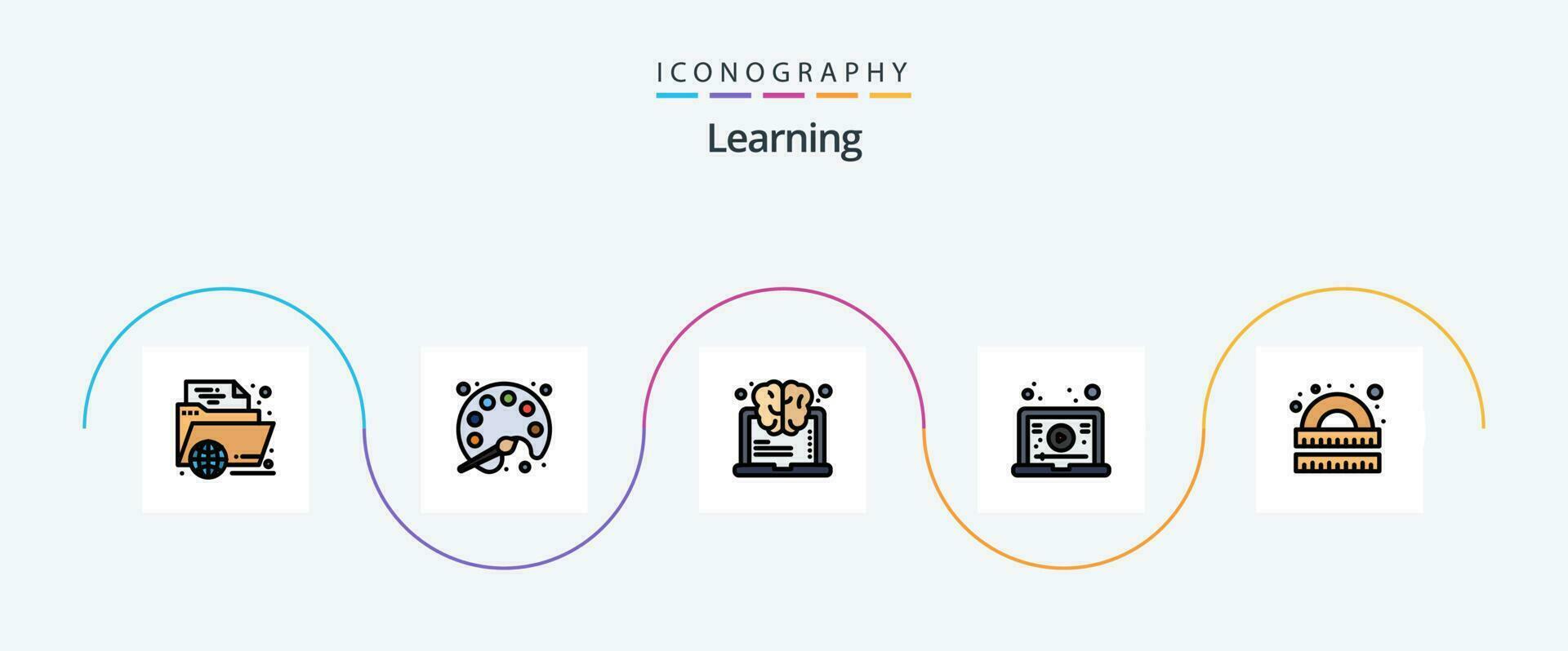 Lernen Linie gefüllt eben 5 Symbol Pack einschließlich Zeichnung. Lernprogramm. Lernen. Lernen. denken vektor