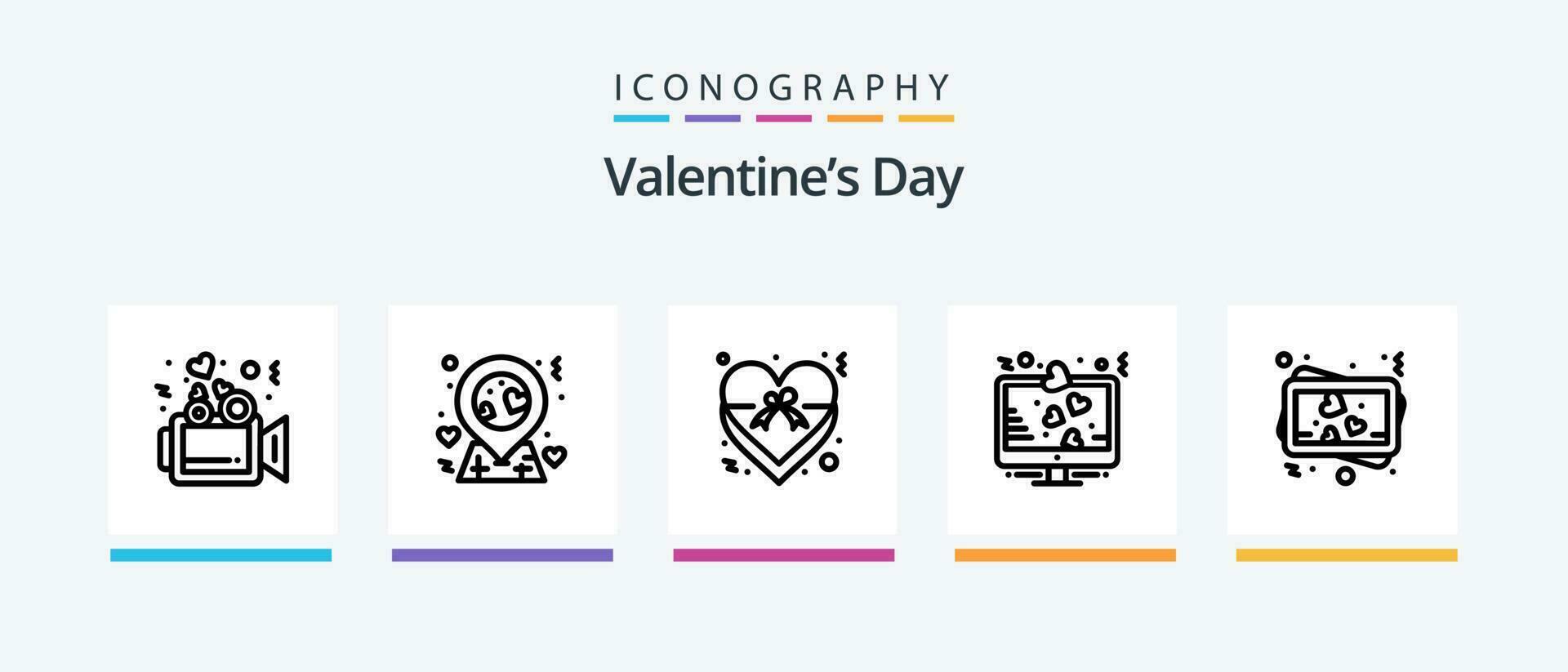 valentines dag linje 5 ikon packa Inklusive alla hjärtans dag. kärlek. handla. glass. bröllop. kreativ ikoner design vektor