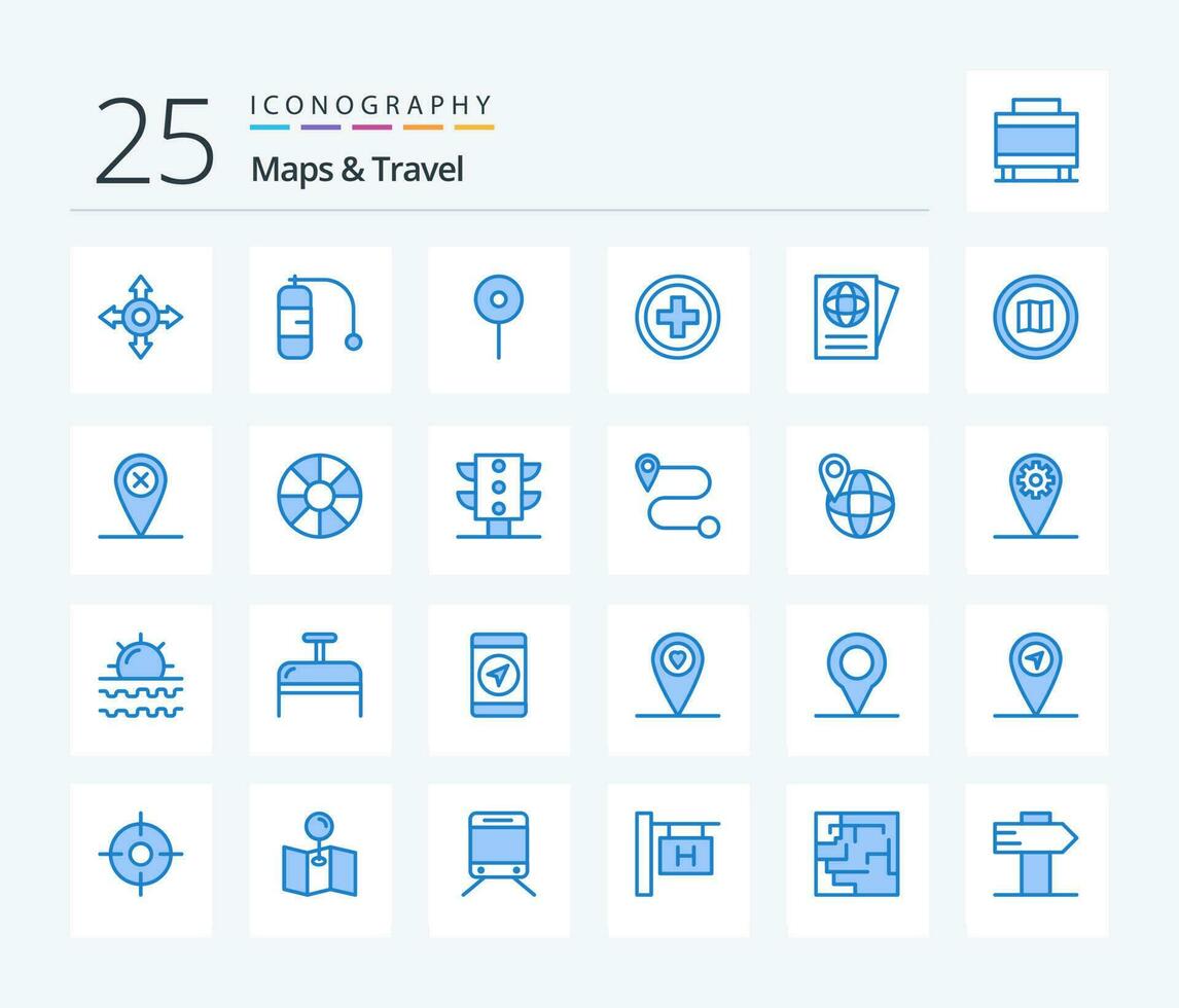 Karten Reise 25 Blau Farbe Symbol Pack einschließlich Karten. Karte. regulär. Google. Reise vektor