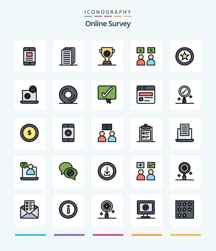 kreativ uppkopplad undersökning 25 linje fylld ikon packa sådan som företag. stjärna. företag. qa. utbildning vektor