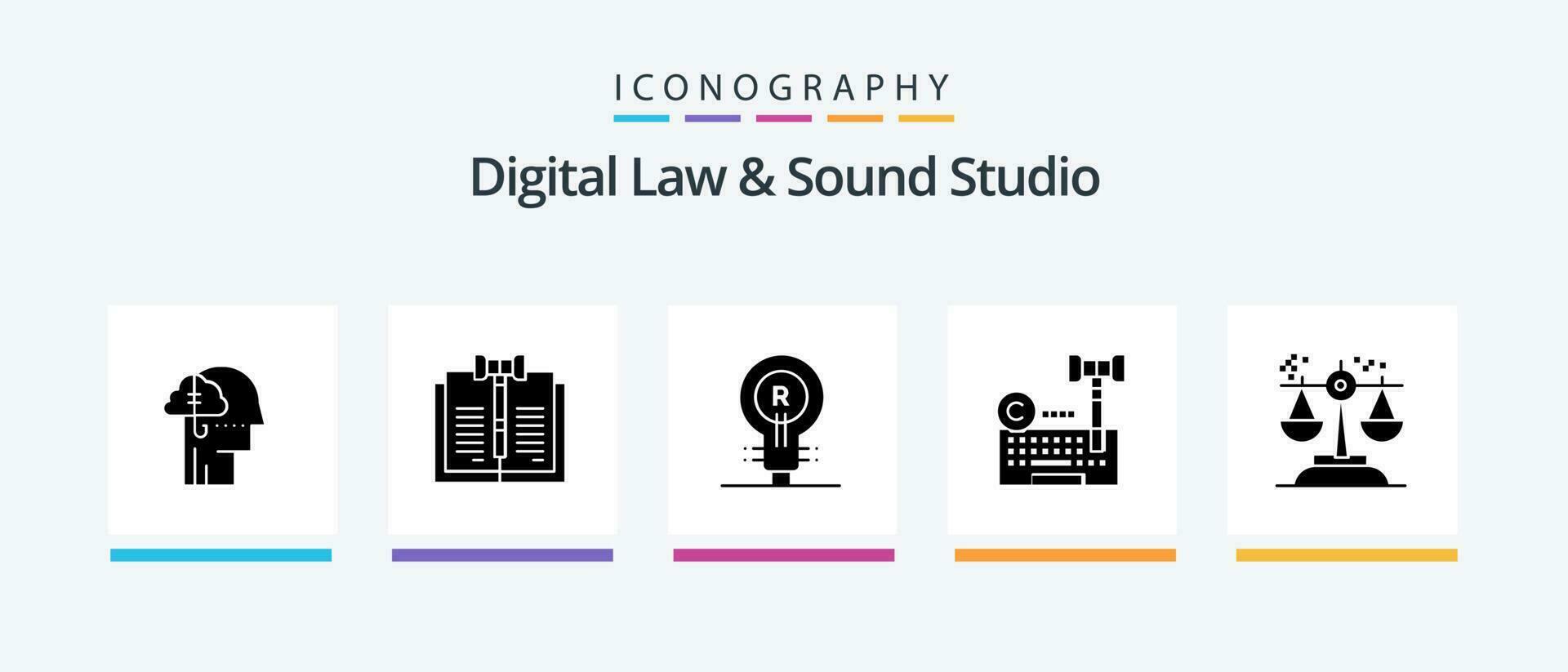 Digital Gesetz und Klang Studio Glyphe 5 Symbol Pack einschließlich Internet. Urheberrechte ©. Gesetz. Logo. echt. kreativ Symbole Design vektor