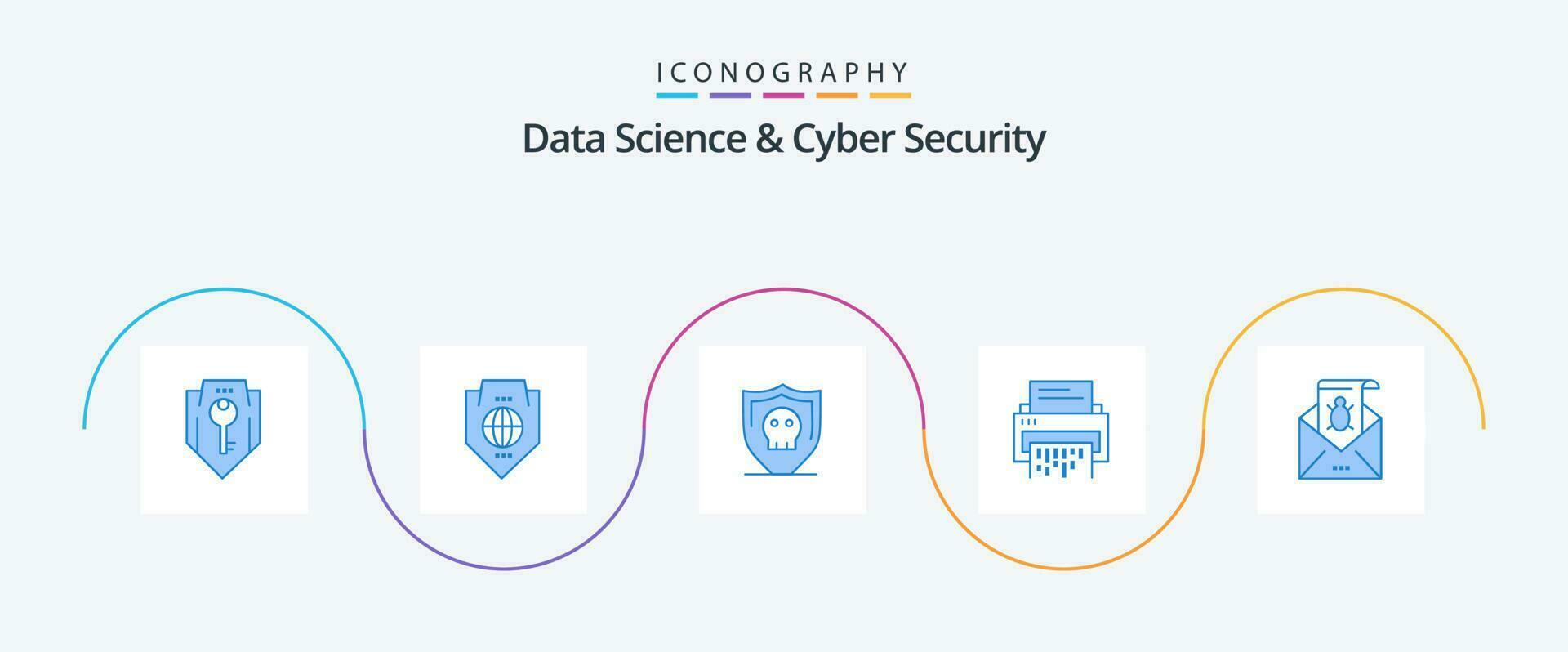 Daten Wissenschaft und Cyber Sicherheit Blau 5 Symbol Pack einschließlich dokumentieren. Daten. Globus. vertraulich. sichern vektor