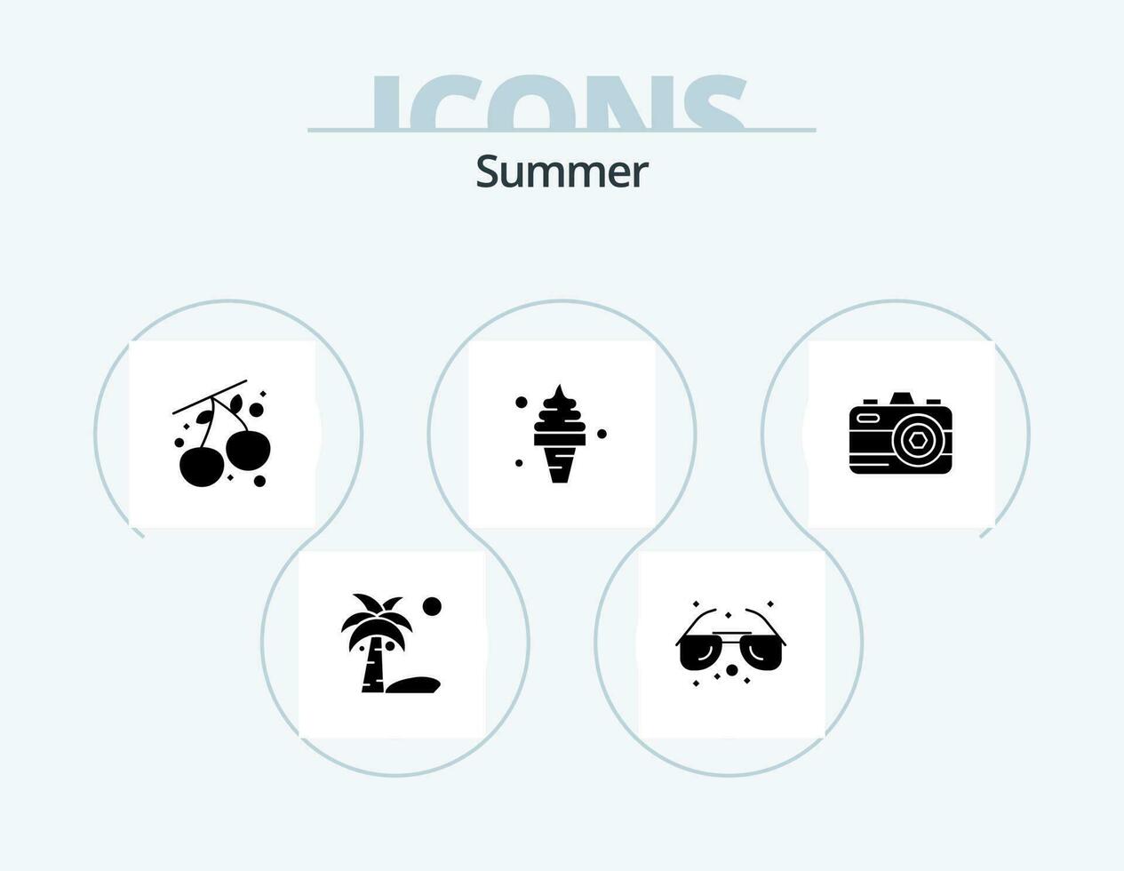 Sommer- Glyphe Symbol Pack 5 Symbol Design. Foto. Sommer. Beere. Eis. Sahne vektor