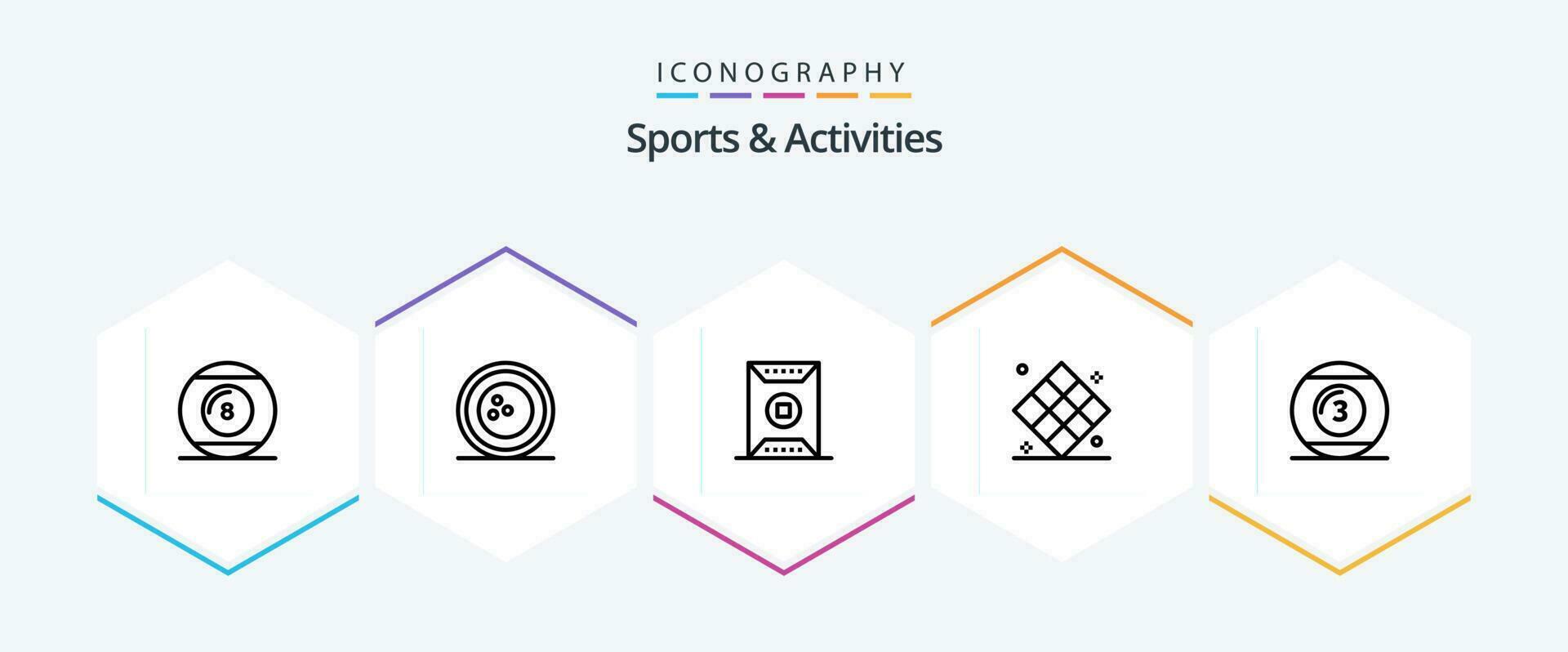 sporter och aktiviteter 25 linje ikon packa Inklusive spel. friidrott. käglor. stadion. sport vektor
