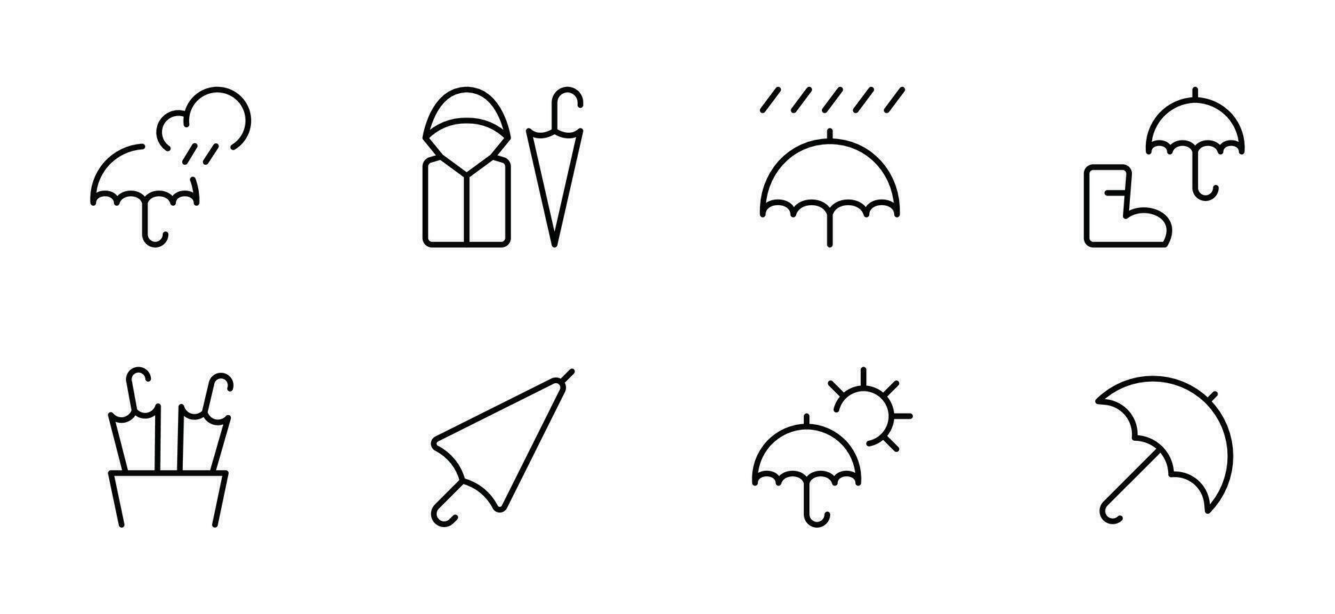 Regen, Regenschirm, regnerisch Tag Symbol. eben Vektor Symbol und Illustration, Grafik, editierbar Schlaganfall. geeignet zum Webseite Design, Logo, Anwendung, Vorlage, und ui ux.