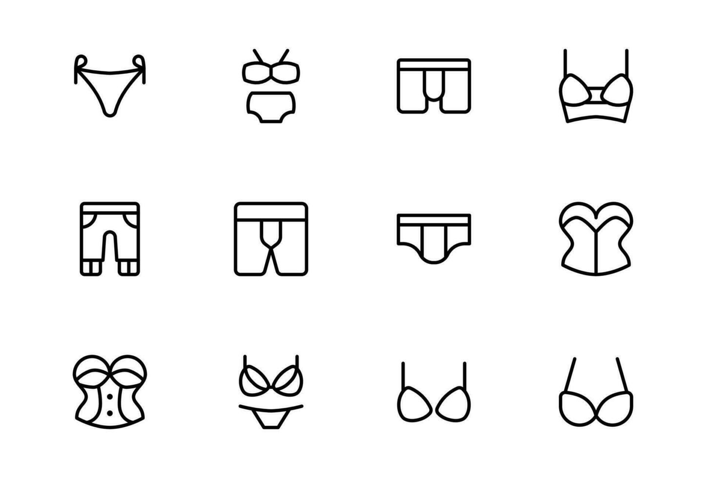 Unterwäsche Symbol, Boxer, Unterwäsche, Höschen und BH, Kleidung, Mode verbunden Symbol editierbar Schlaganfall Linie Symbole und geeignet zum Netz Buchseite, Handy, Mobiltelefon Anwendung, ui, ux Design. vektor