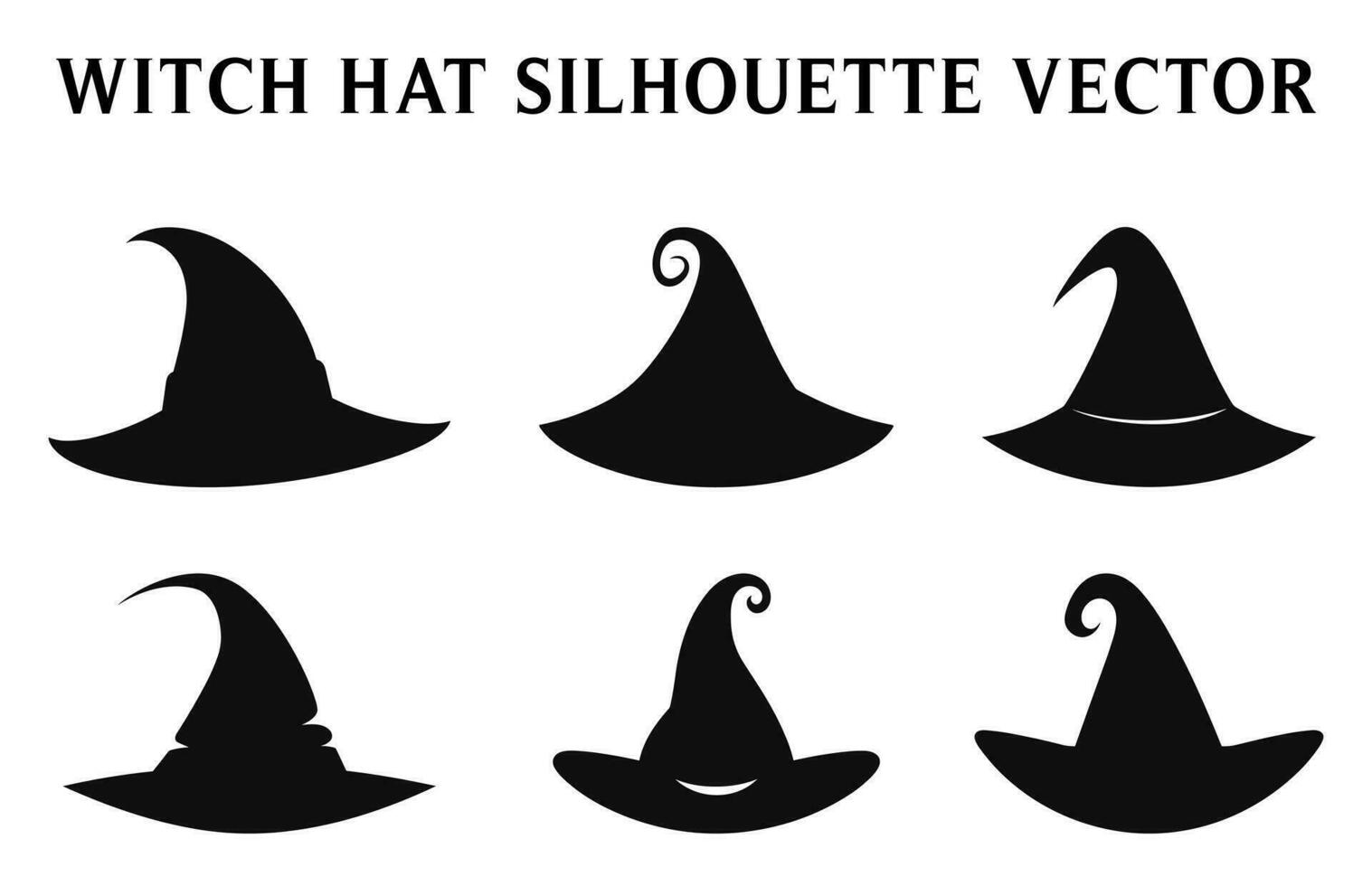 kostenlos Hexen Hut Vektor schwarz Silhouette, einstellen von Hexe Hüte Symbol Silhouette