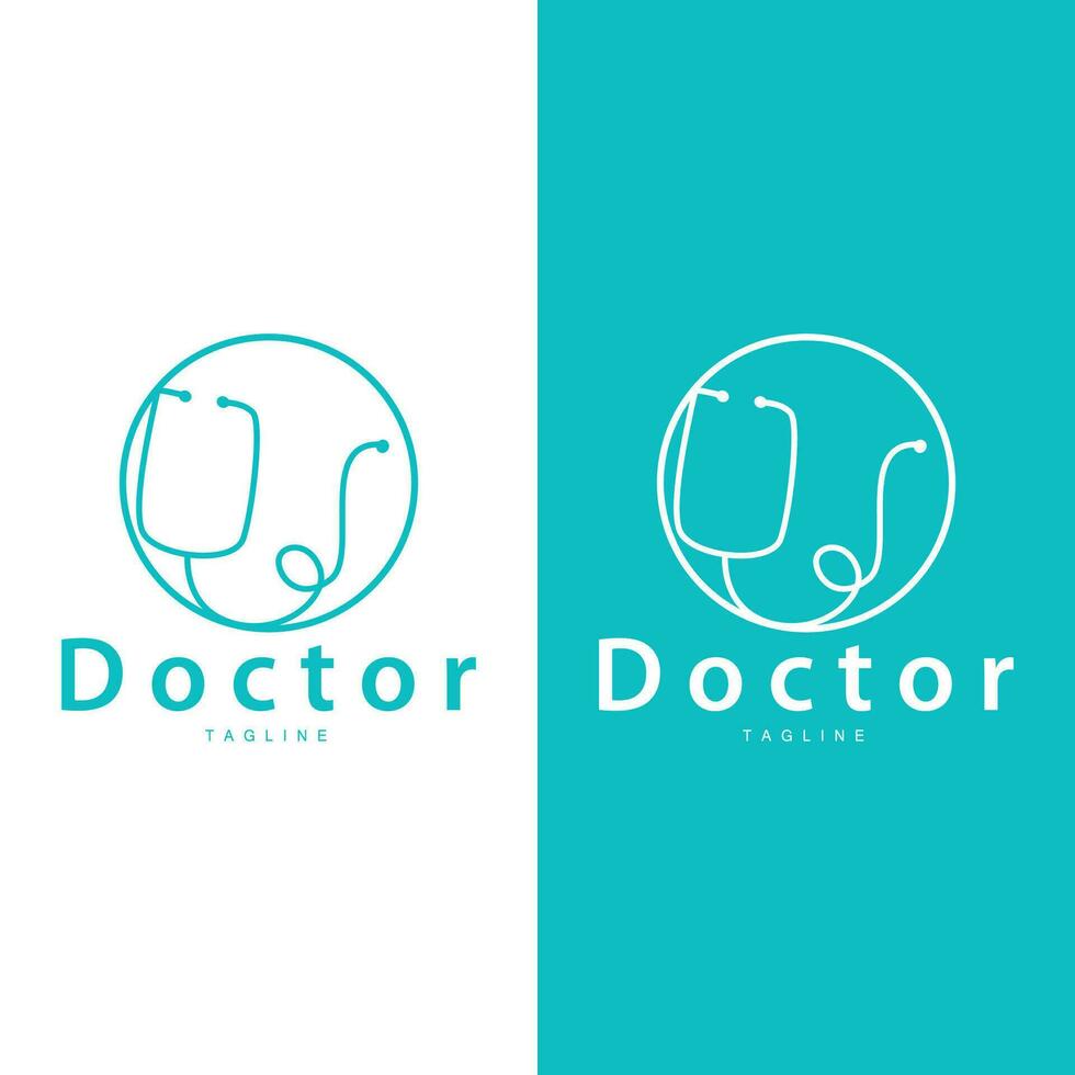 stetoskop logotyp, hälsa läkare design enkel linje vektor symbol illustration