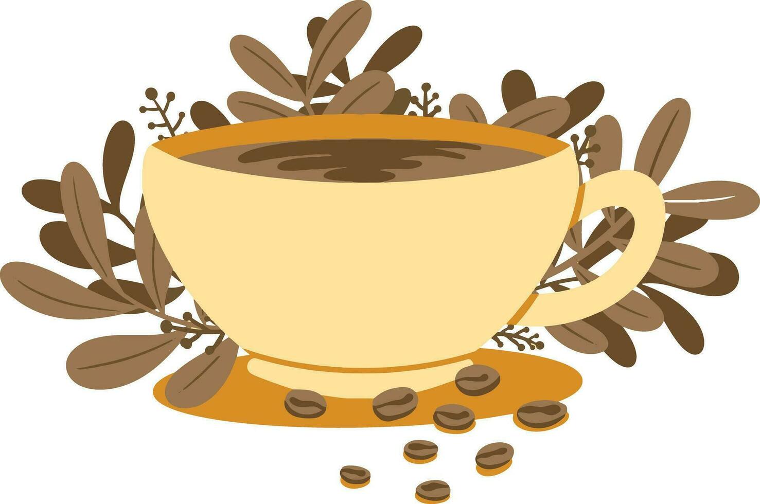 en kopp för kaffe med löv, enkel platt grafik för Kafé, Kafé, vektor illustration