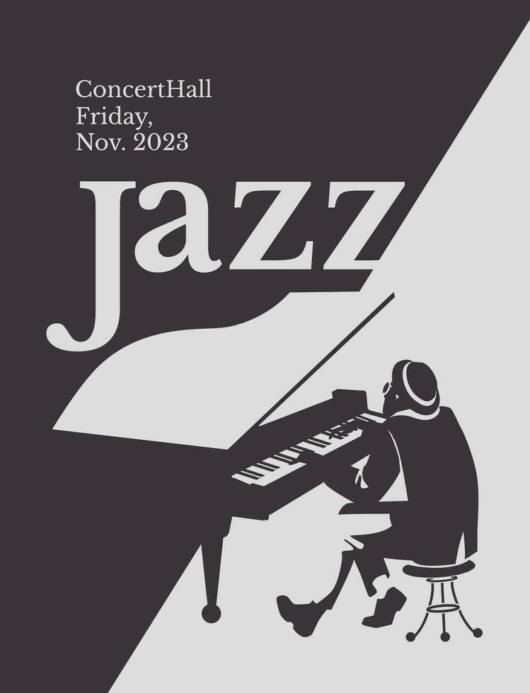 jazz pianist svart och vit affisch. annons av en vykort av en musikalisk händelse. vektor platt illustration