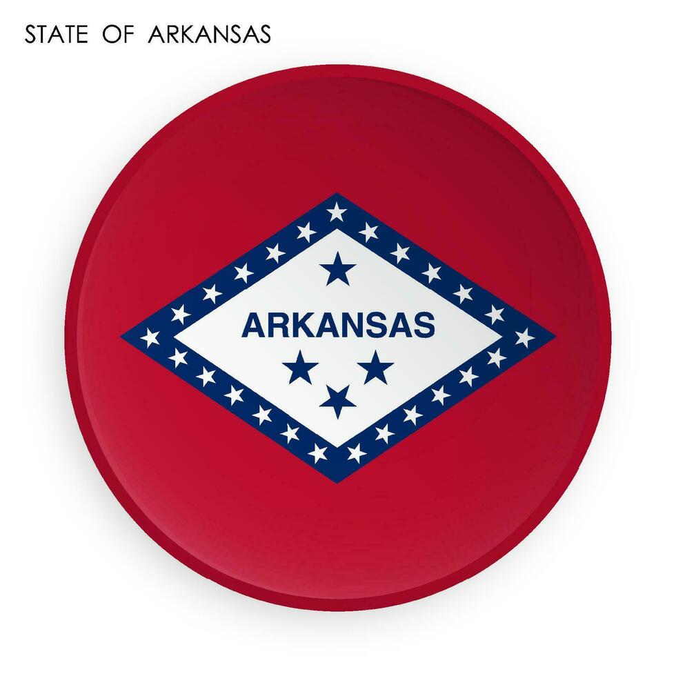 Flagge von amerikanisch Zustand von Arkansas Symbol im modern Neomorphismus Stil. Taste zum Handy, Mobiltelefon Anwendung oder Netz. Vektor auf Weiß Hintergrund