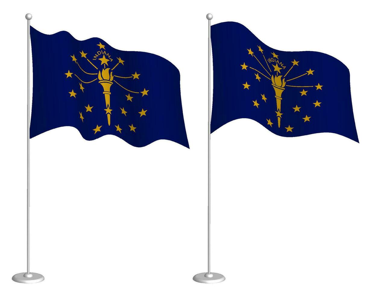 Flagge von amerikanisch Zustand von Indiana auf Fahnenstange winken im Wind. Urlaub Design Element. Kontrollpunkt zum Karte Symbole. isoliert Vektor auf Weiß Hintergrund