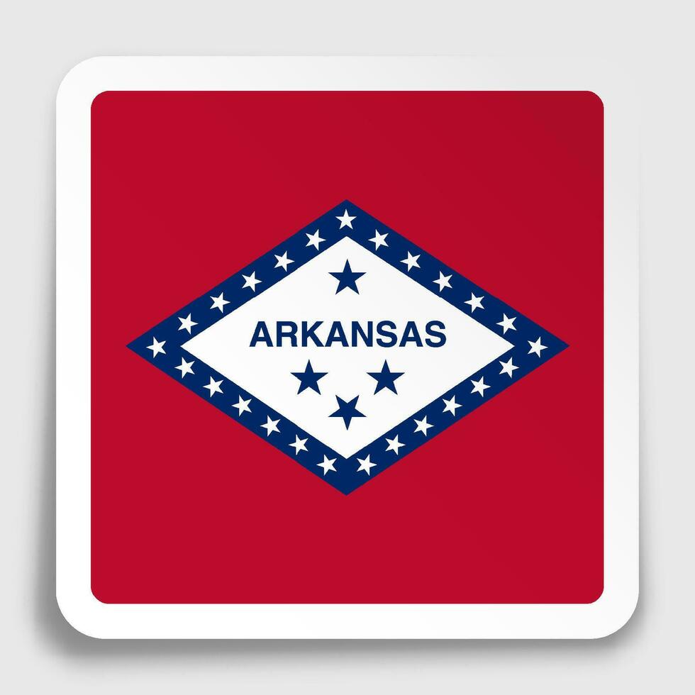 Flagge von amerikanisch Zustand von Arkansas Symbol auf Papier Platz Aufkleber mit Schatten. Taste zum Handy, Mobiltelefon Anwendung oder Netz. Vektor