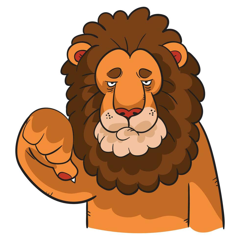 tecknad serie lejon med tummen ner gest vektor