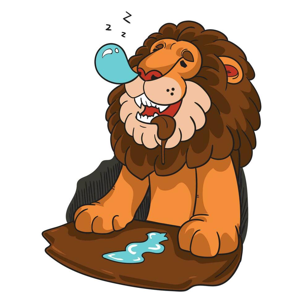 tecknad serie lejon drömma och saliverande från mun vektor illustration