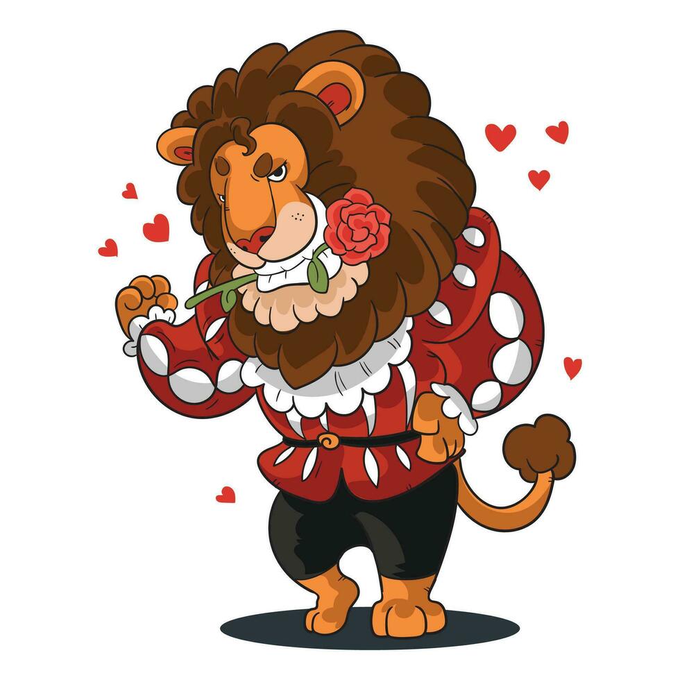 süß Löwe Karikatur Charakter Löwe Sein romantisch auf Valentinstag Tag Löwe Sein romantisch vektor
