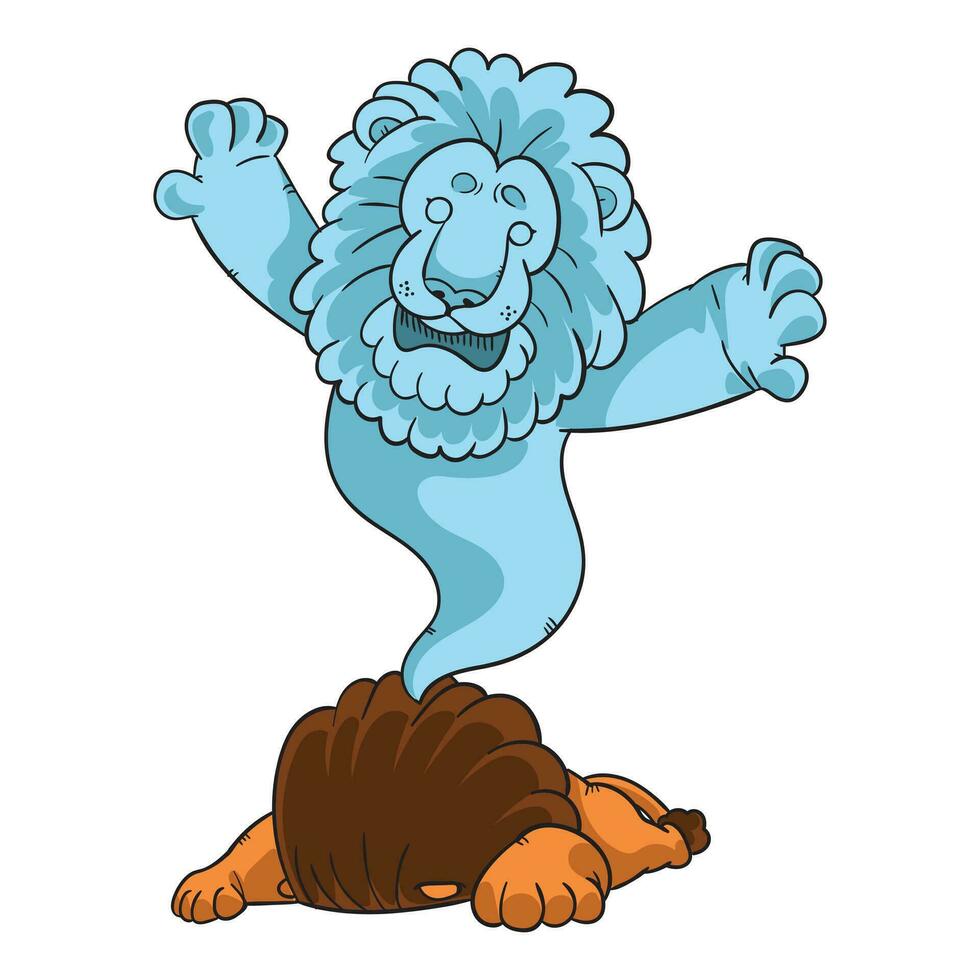 Karikatur Löwe stirbt und seine Geist kommt aus vektor