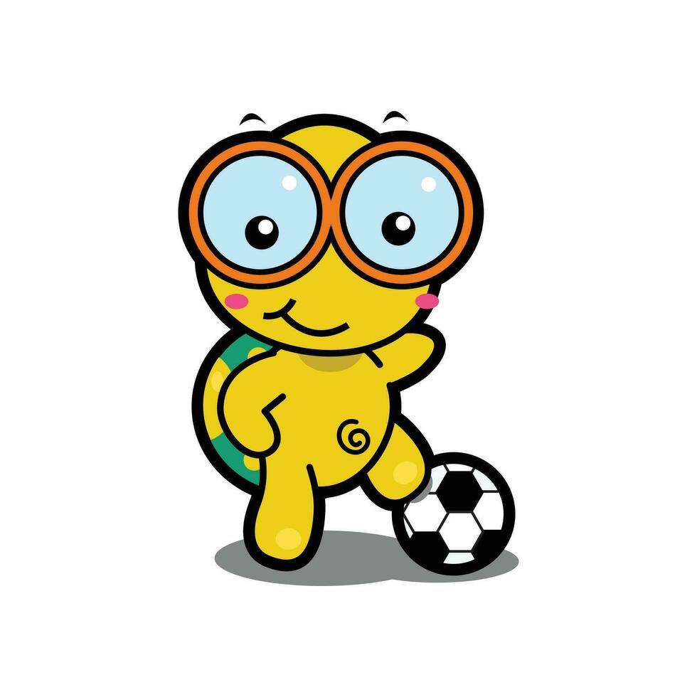 tecknad serie djur- design sköldpadda spelar fotboll vektor
