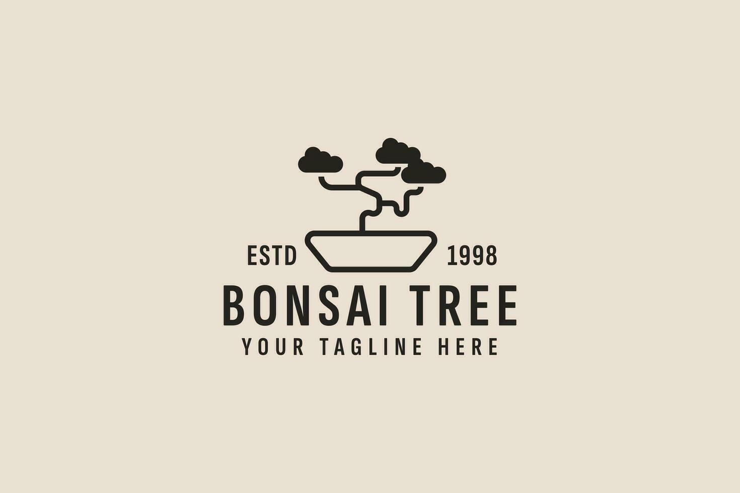 årgång stil bonsai logotyp vektor ikon illustration