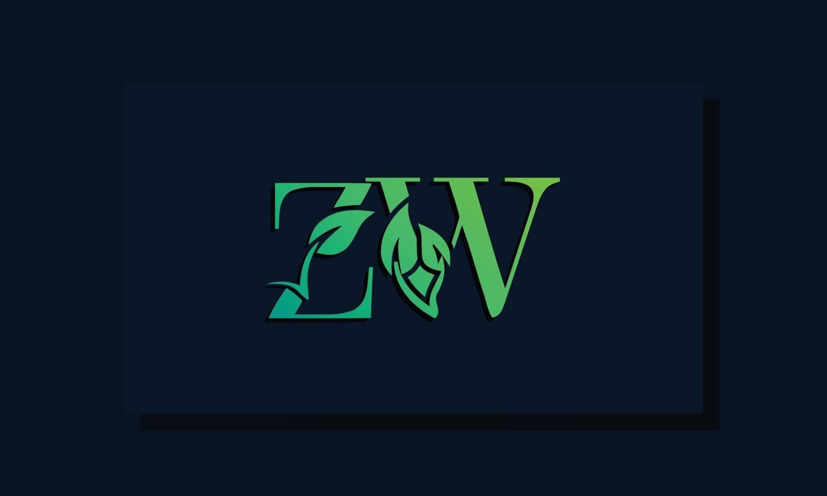 minimal blad stil initial zw logotyp vektor