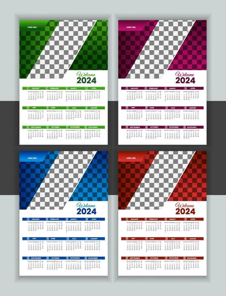 Vektor Mauer Kalender Design Vorlage 2024