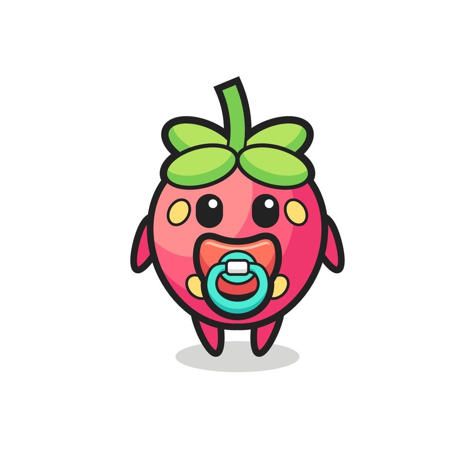 Baby-Erdbeer-Cartoon-Figur mit Schnuller vektor