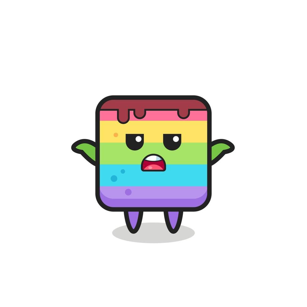 Regenbogenkuchen-Maskottchen-Charakter, der sagt, ich weiß es nicht vektor