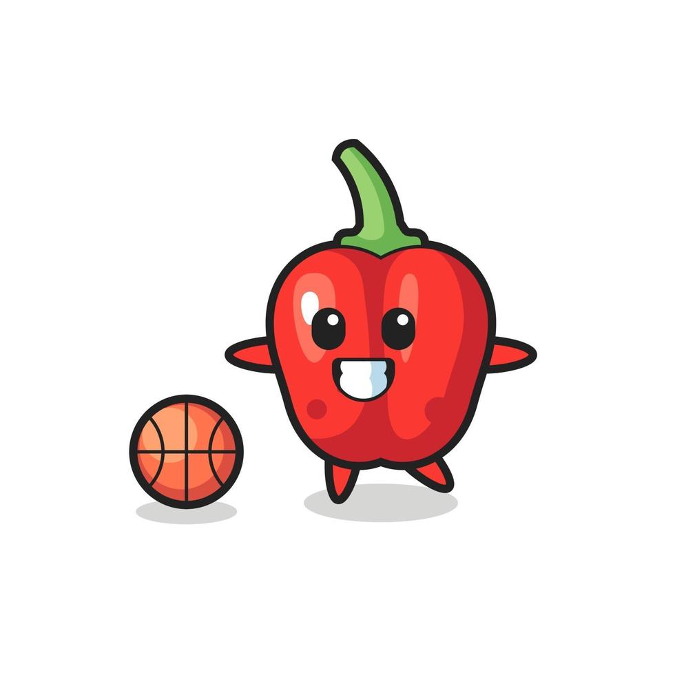 Illustration der roten Paprika-Karikatur spielt Basketball vektor