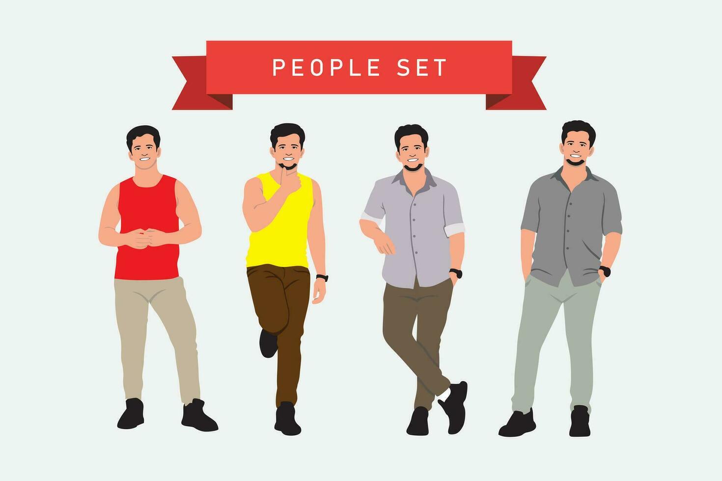 Vektor Illustration von ein Gruppe von Männer im anders Kleidung. eben Stil.