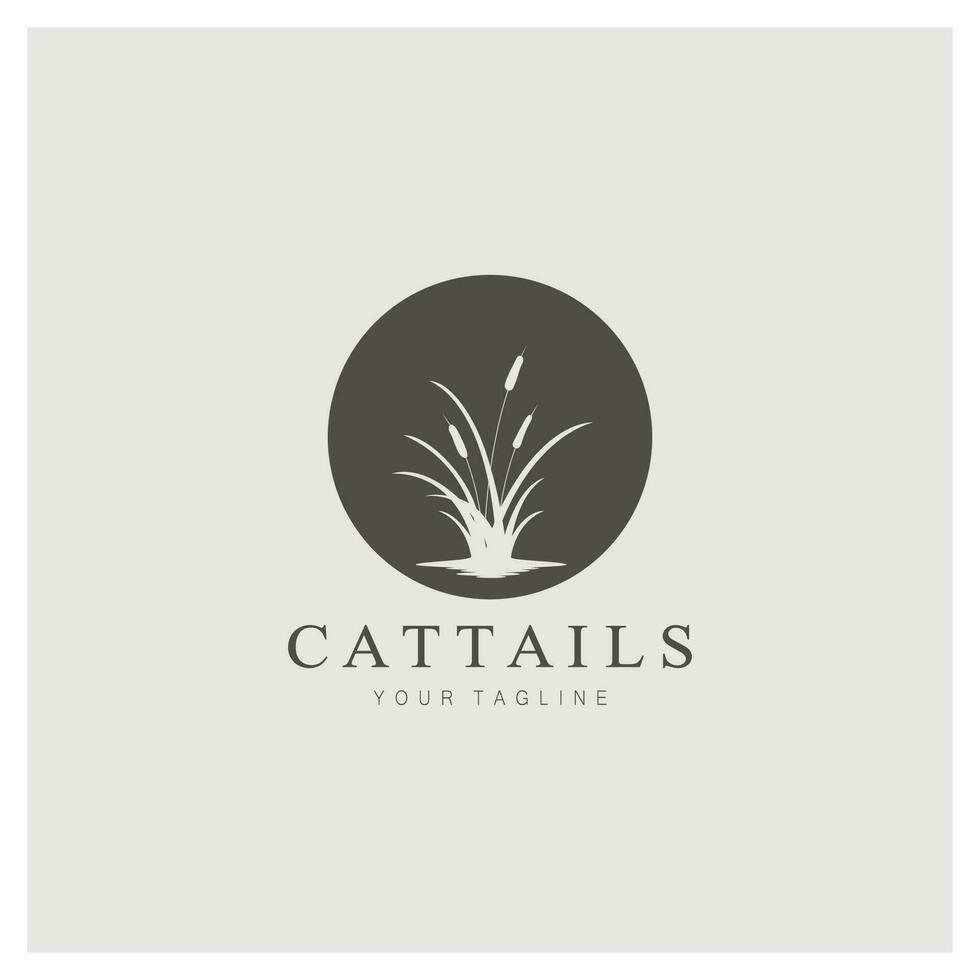 cattails eller flod vass gräs växt logotyp design, vatten- växter, träsk, vild gräs vektor