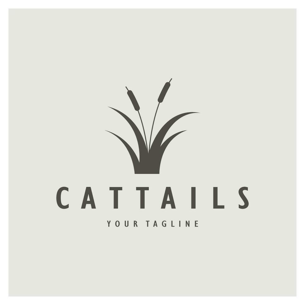 cattails eller flod vass gräs växt logotyp design, vatten- växter, träsk, vild gräs vektor