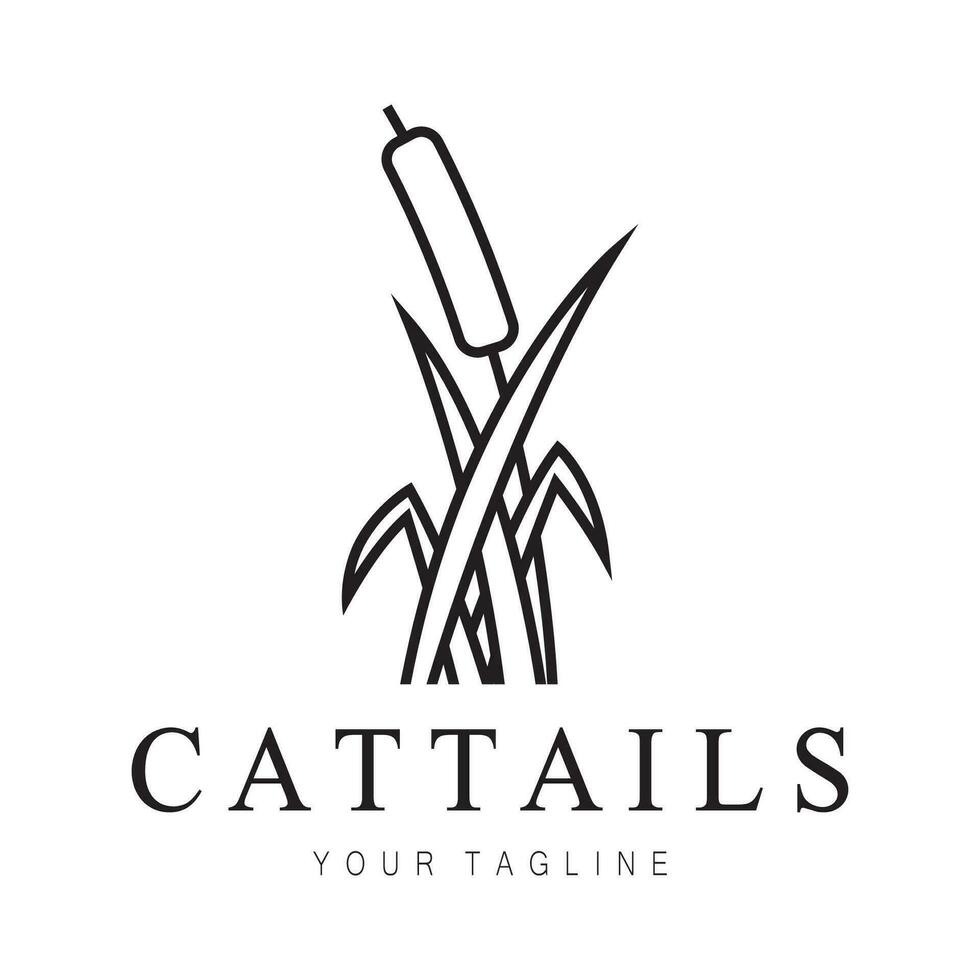 cattails eller flod vass gräs växt logotyp design, vatten- växter, träsk, vild gräs vektor