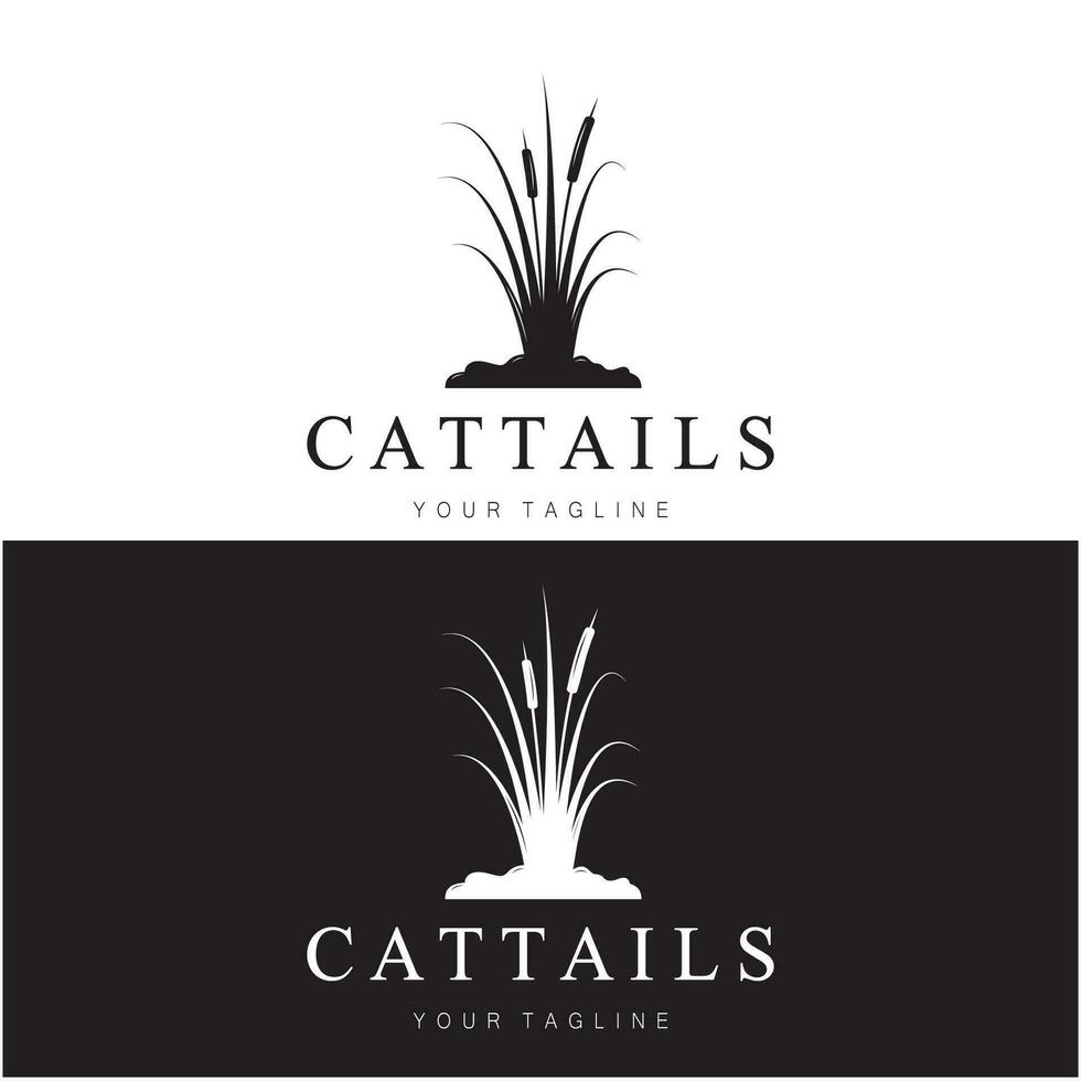 cattails eller flod vass gräs växt logotyp design, vatten- växter, träsk, vild gräs vektor