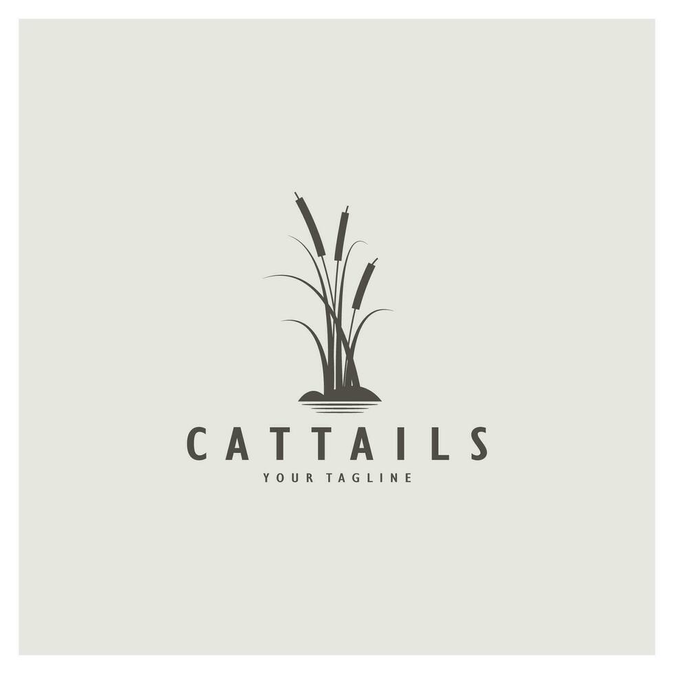 cattails eller flod vass gräs växt logotyp design, vatten- växter, träsk, vild gräs vektor