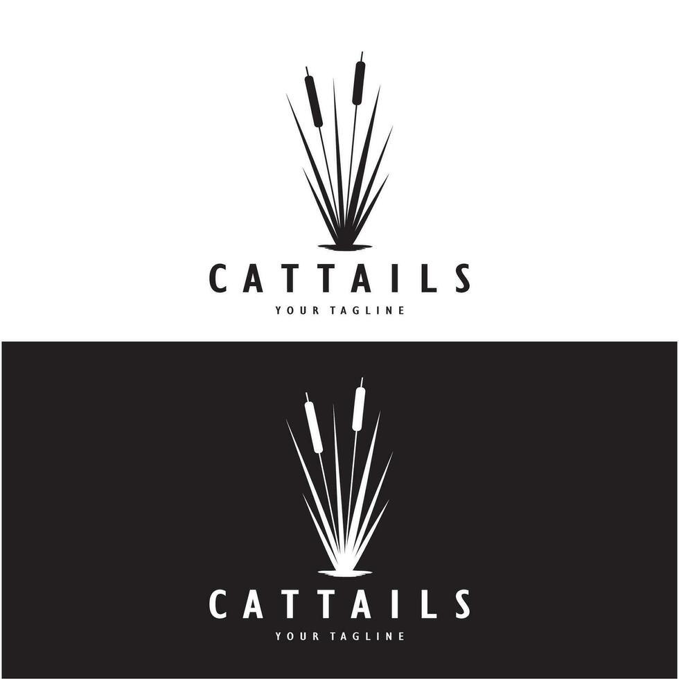 cattails eller flod vass gräs växt logotyp design, vatten- växter, träsk, vild gräs vektor