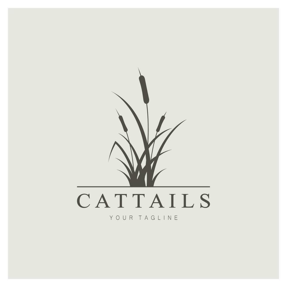 cattails eller flod vass gräs växt logotyp design, vatten- växter, träsk, vild gräs vektor