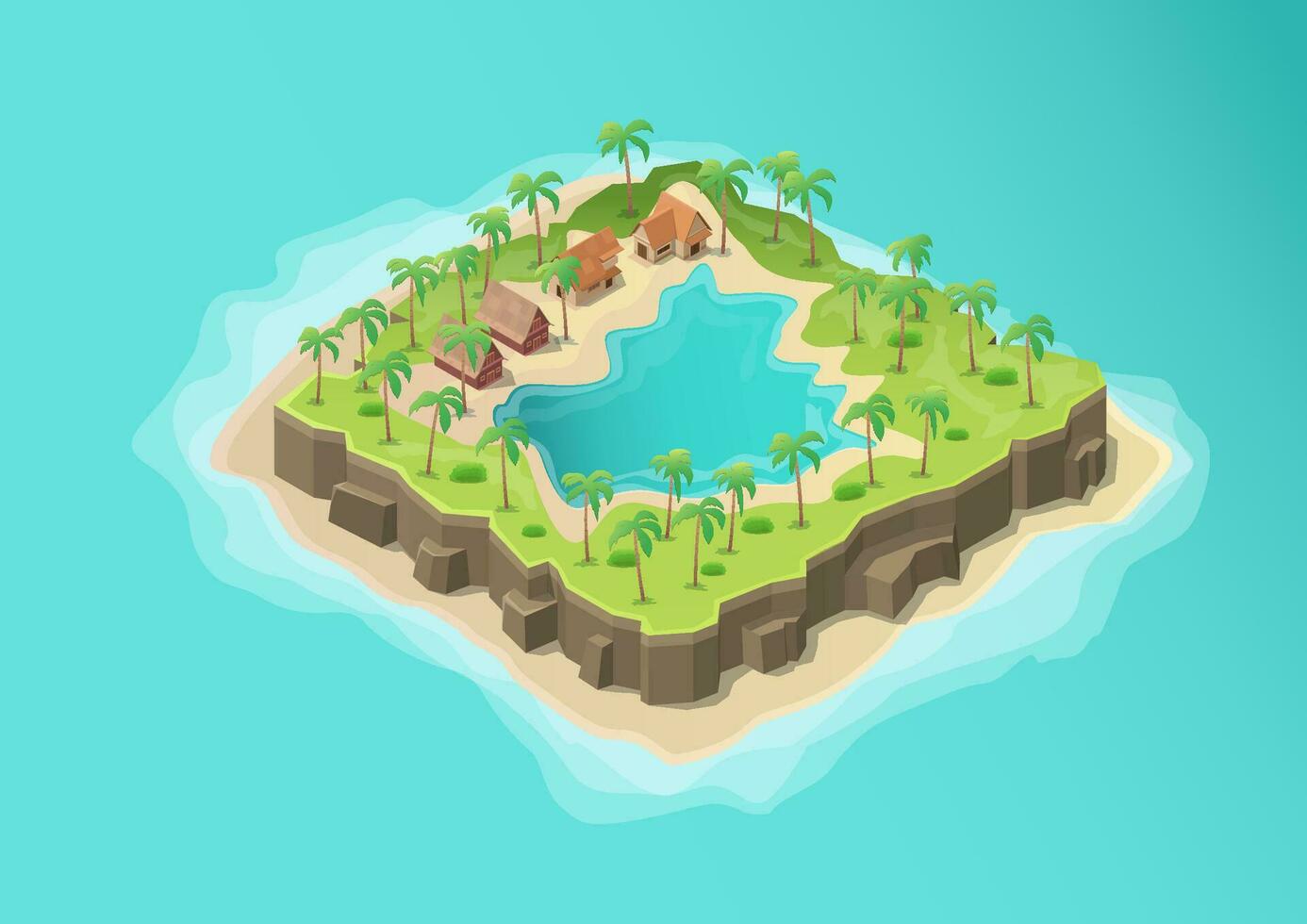 isometrisch tropisch Insel mit schön See vektor