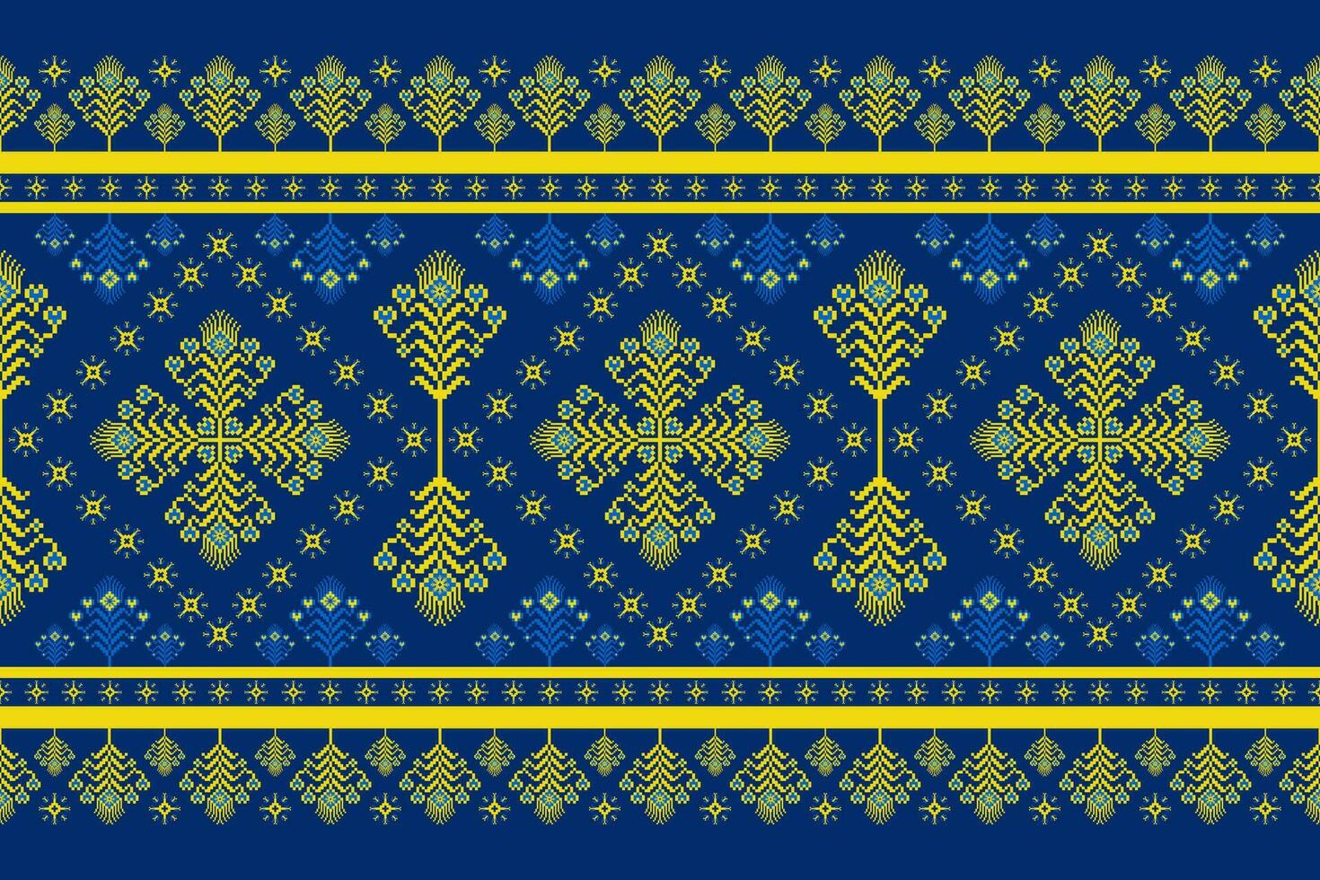 ukrainisch Stickerei bunt Blumen- Rand Muster. ethnisch geometrisch Pixel Kunst Blumen- nahtlos Muster. bunt ethnisch Stich Muster verwenden zum Textil, Grenze, Zuhause Dekoration Elemente. vektor