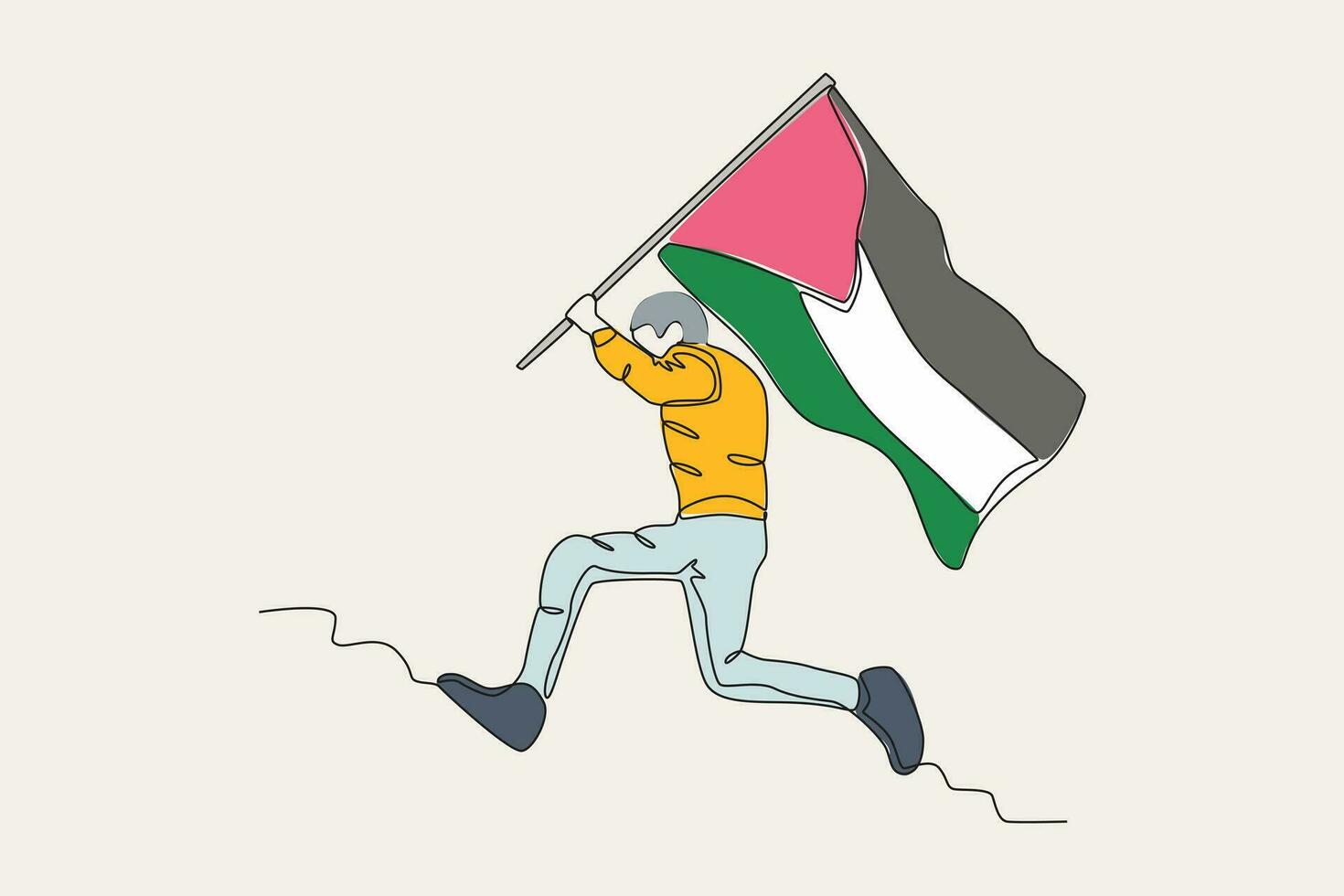 Farbe Illustration von ein Mann Laufen Tragen ein palästinensisch Flagge vektor