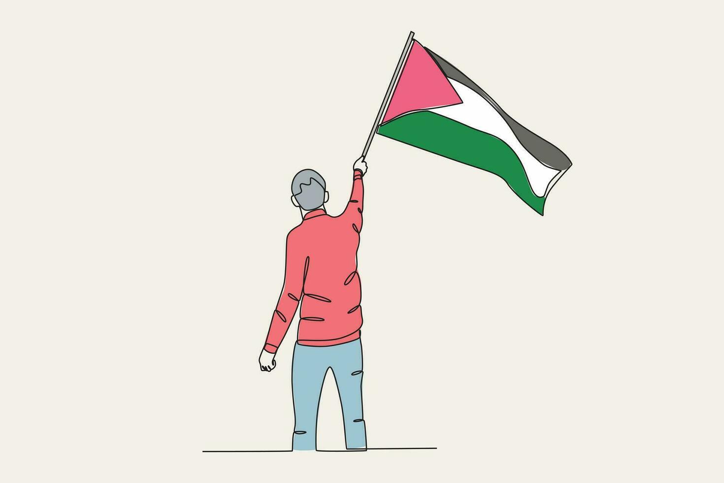 Färg illustration av en man innehav en palestinsk flagga vektor