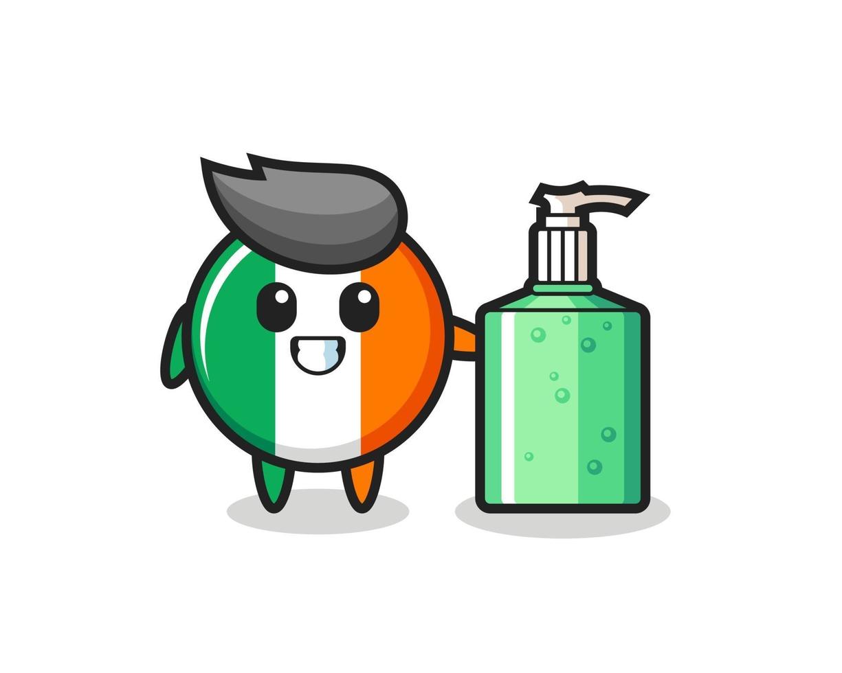söt irland flagga märke tecknad med hand sanitizer vektor