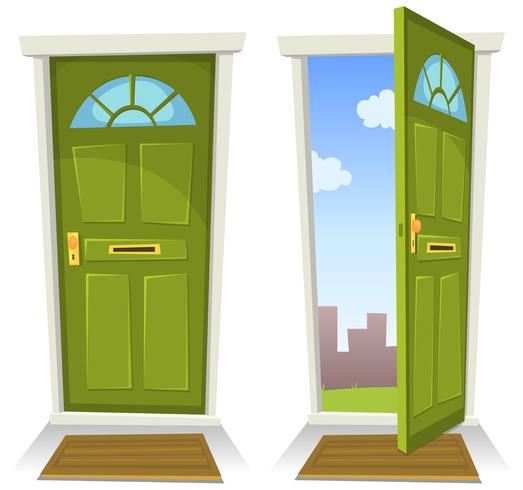 Tecknadgrön dörr, öppen och stängd vektor