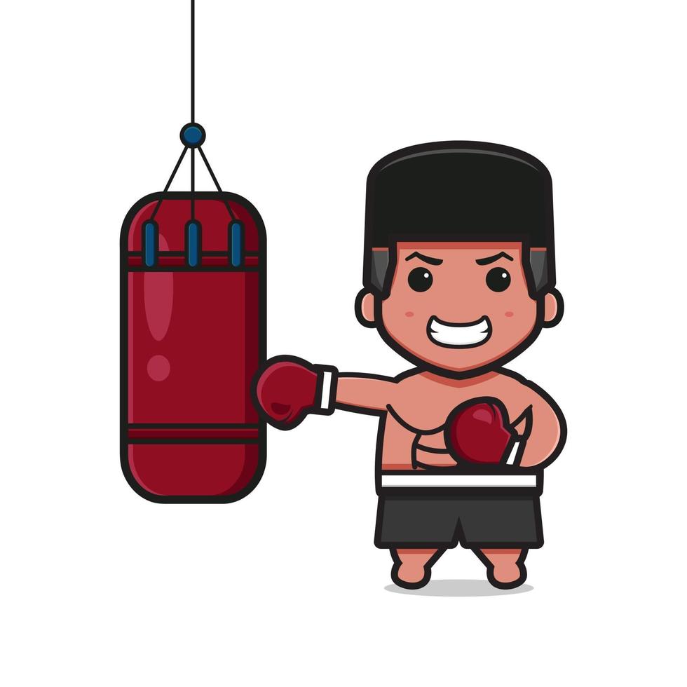 süßer Boxer stanzt Sandsack-Cartoon-Symbolillustration vektor