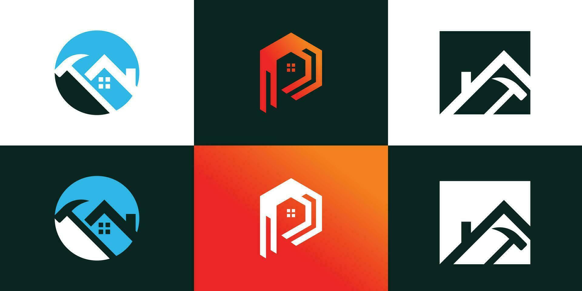 Reparatur Haus Logo Design mit Hammer kreativ Konzept Prämie Vektor