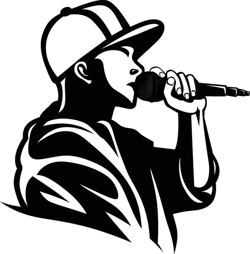 höft hopp sångare vektor logotyp mall illustration, pop- , höft hopp, rap konstnär , musiker sångare svart och vit symbol klämma konst stock vektor bild